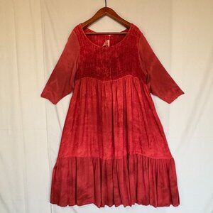 Vintage URU Burnt Orange Chanille Rayon Floral Empire Waist Boho Long Midi Dress